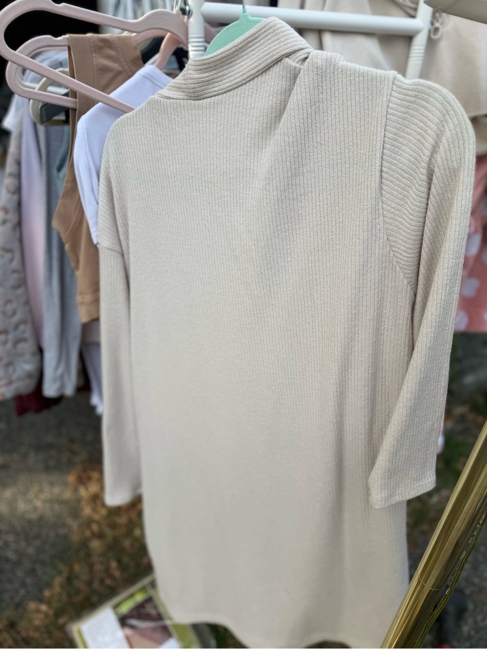Everyday Cream Ribbed Open-Front Cardigan with Pockets - Picture 3 of 3